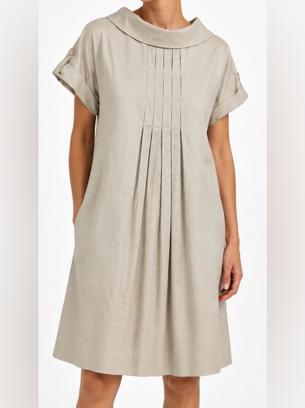Tibi Pleated Backwards Shirt Shift Dress Beige Size 4